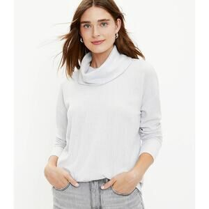 Ann Taylor LOFT Size Medium Waffle Cowl Neck Tunic Top Gray Long Sleeve